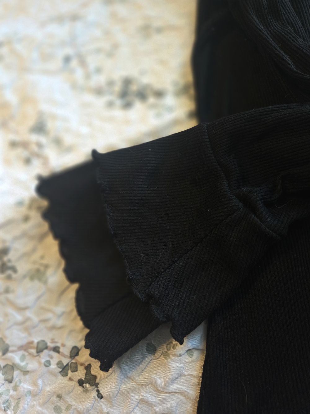 H&M Black Ribbed Long Sleeve Top with Ruffle Edges - Picture 3 of 4